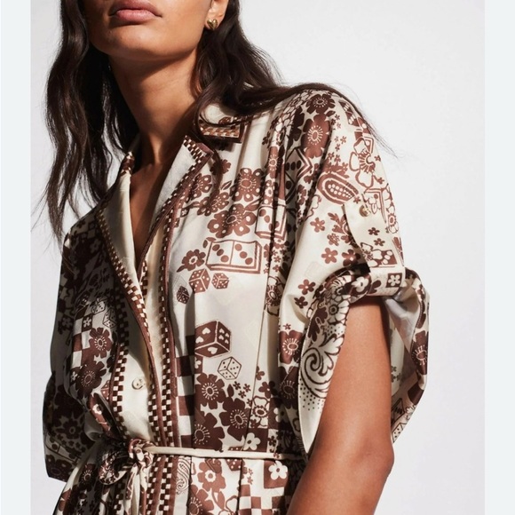 Alémais Vinnie Printed Satin Shirt Dress – Size US 8 (AU 12) - Picture 3 of 6